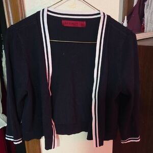 Love Scarlett Black Cropped Cardigan with White Stripe Trim
